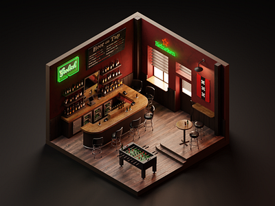 Bar room 3d 3d art 3dillustration amsterdam bar blender blender3d diorama isometric isometric art isometric illustration