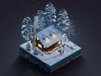 Winter cabin 3d blender blender3d diorama isometric isometric art isometric illustration snow winter