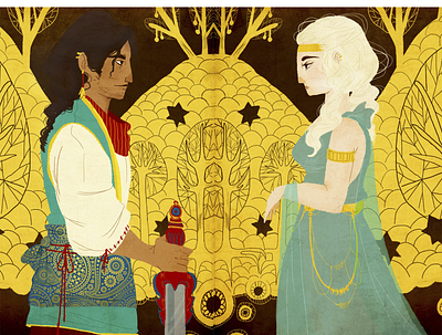 the knight and the goddess illustration