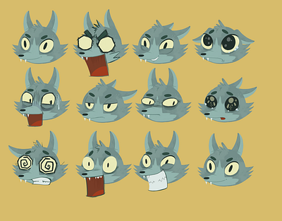 Wolf expressions character design illustration