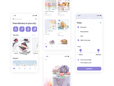 The delivery app is sweet cake cake shop colorful delivery delivery app design uiux filter ios app mobile mobile app mobile design mobile ui uidesign ui