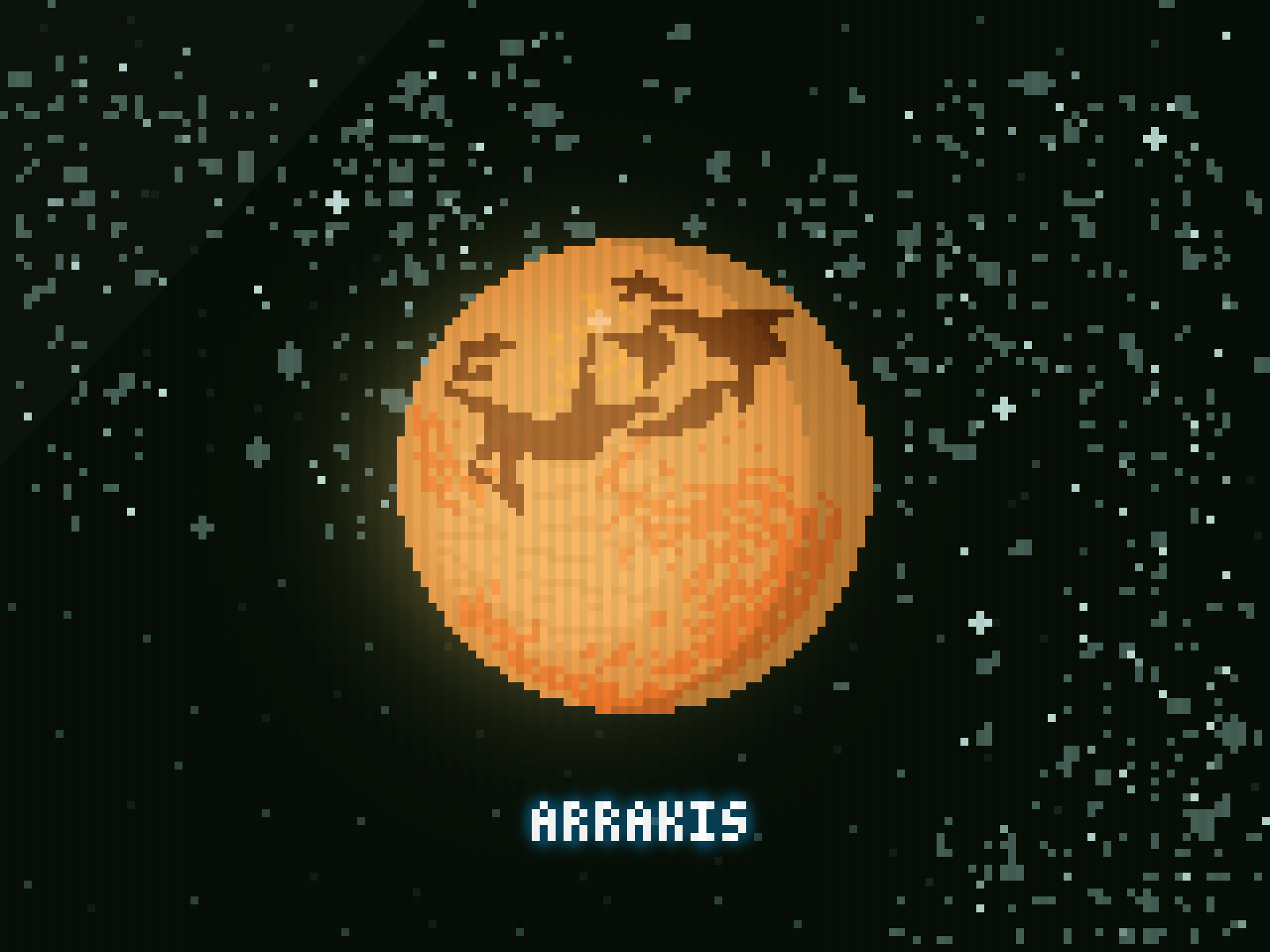 Arrakis (Dune) [Pixel Art] animated arrakis galaxy gif movie orange pixel pixel art pixelart planet retro scan lines space stars