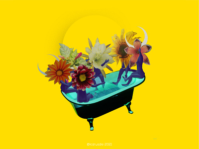 Bathtub Dance 🛁. 3d 3dartist bath collage cryptoart dance digitalart flowers gt guatemala icarosdie music nft ritual surreal trance witch witches yellow