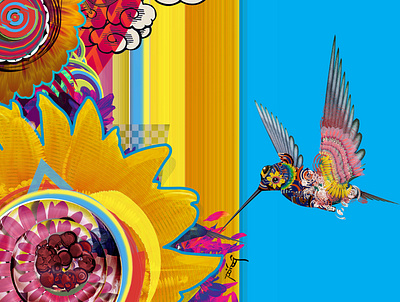 El Viajes art collage guatemala hummingbird icarosdie icon illustration psychedelic sun flower