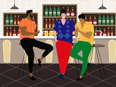 Men hang out bar buddies club design drinking flat illustration friends graphic design hangout home bar illustration minimal illustration ux