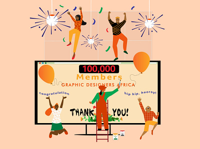 celebration 100k african celebration design flat illustration happy illustration joyful members minimal subscribers team