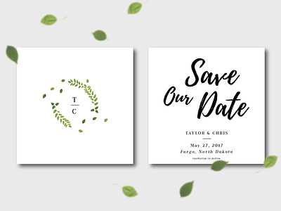 T | C green leaf minimal saveourdate savethedate wedding wip