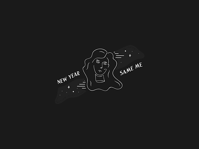 New Year, Same Me 2019 black black white design face illustration line art new year same me portrait art vector