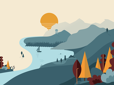 Fall 2019 2019 camp vibe design fall flat illustration illustration mountains packaging tree vector water