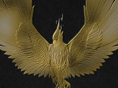 PHOENIX. cardstock design embossed gold foil illustration phoenix