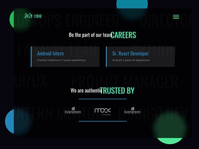 Career Section UI Dark theme