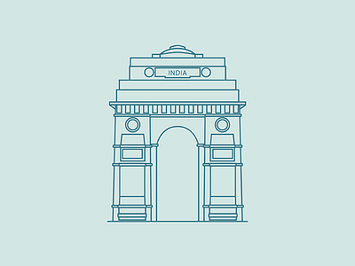 India Gate architecture building icon illustration india line art line work