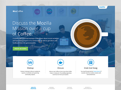 Mozilla MozCoffee - Landing Page coffee firefox interface landing meetup mozcoffee mozilla page ui ux website