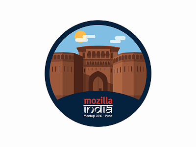 Mozilla India Meetup 2016 - Sticker brush cloud heritage illustration india monument mozilla paint pune shaniwar wada sticker sun