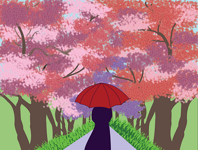 a girl a beautiful girl illustration banner design cherry blossom tree girl girl with umbrella nature