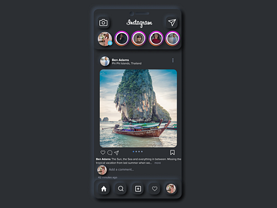 Instagram Dark Mode Neumorphism app design instagram mobile app ui ui