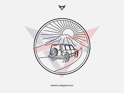 Mountaineering Car badge design blackandwhite circle illustration jeep line art lineart logo monoline simple sticker sticker design tshirt design vector