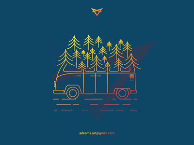 Campertree campervan camping illustration line art lineart logo minimalist monoline outdoor sticker design tshirt design van vector