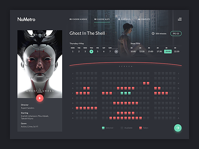 Cinema Booking booking cinema concept dark dashboard design flat ghost in the shell movie ui ux web