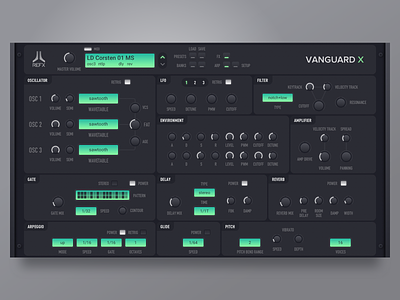 Vanguard X app dashboard design instrument plugin synthesizer ui virtual vst