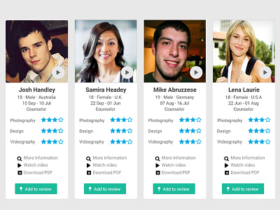 Search Thumbnail cards profiles search users web design