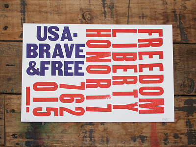 Freedom Flag 2015 america american flag handmade letterpress print red white and blue typography usa