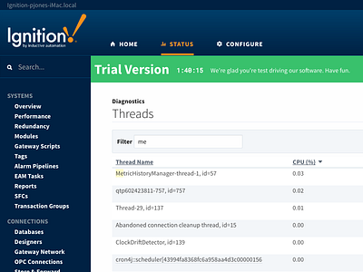 Gateway Progress Shot advanced table dashboard filtering logging sidebar status banner table trial mode web application