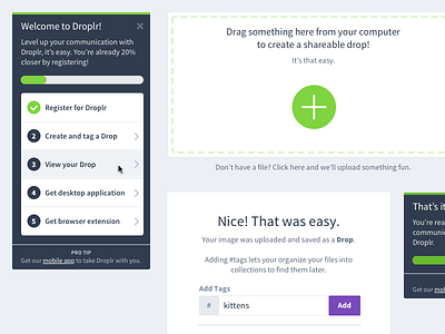 Droplr User On-boarding UI Elements