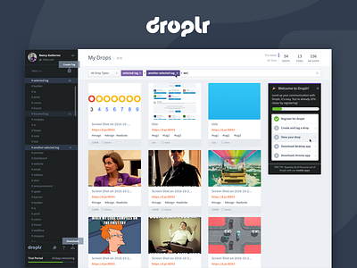 Droplr – Web Application Redesign app application cards cloud dashboard desktop on boarding sidebar upload web website