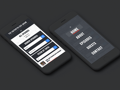 Podcast Web Application - Mobile Menu cards categories filter media menu mobile responsive search ui