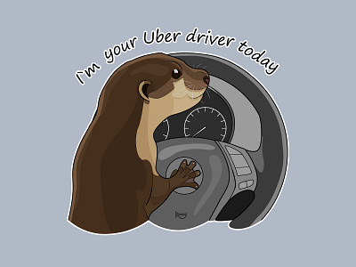 Otter driver cartoon design illustration otters stickers vector