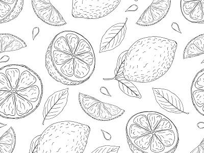 Black line lemon pattern citrus design fresh hand drawn lemon organic pattern seamlesspattern vector