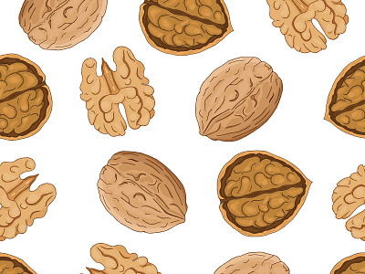 Colorful walnut pattern design natural nuts organic pattern seamlesspattern vector walnut