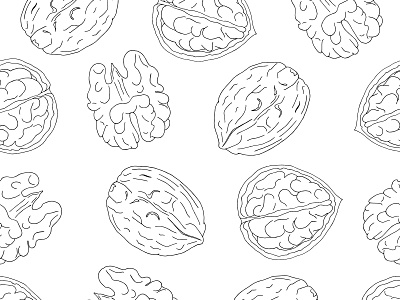 Black line hazelnut pattern design hand drawn illustration natural nuts organic pattern seamlesspattern vector walnut