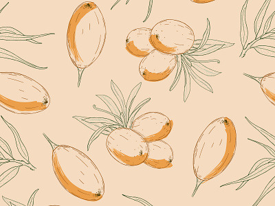 Sea buckthorn berries pattern design food illustration natural orange organic pattern sea buckthorn seamless vector