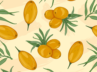 Sea buckthorn pattern berries design food illustration natural organic pattern sea buckthorn summer vector