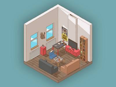 Isometric living room 2 house illustration isometric