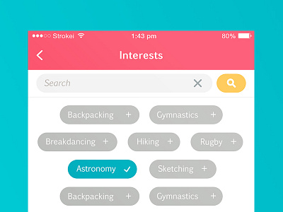 Interest Picker design interests multiple picker search bar selected ui ux