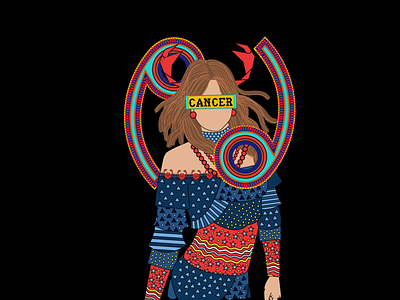 Cancer art astronomy cancer design horoscope illustraion poster print vector woman illustration zodiac