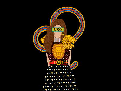 Leo 2d art art astronomy design fearce illustraion leo lion poster print vector woman illustration zodiac