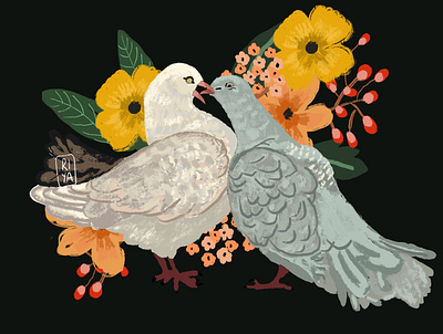 Love birds art artist design digital illustraion painting poster print