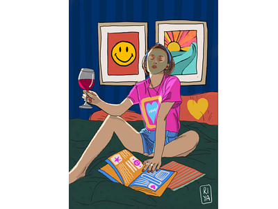 Me time🍷 art artist design digital digitalart illustraion mood poster print vibe woman illustration
