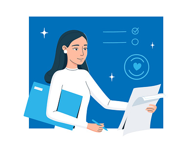Contract abstract awesome design blue and white cartoon illustration character characterdesign contact cool design corporate deal flat flat illustration girl girl character illustration for web minimalism office paper vector vectorart