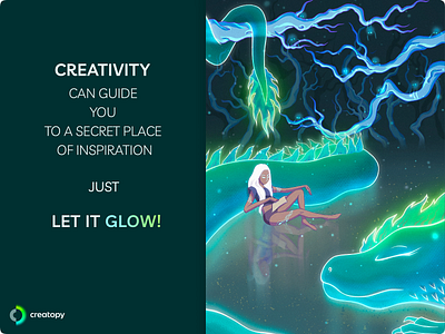 Creativity. Let it Glow! awesome design best shot cartoon character characterdesign contest cool design creativity design dragon forest girl glow graphicdesign illustration nomads poster procreate spirit woods