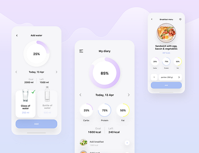 Skinny app 2022 add app calories company design diary food graphic design health ios kcal meal menu mobile stats ui ux vector water