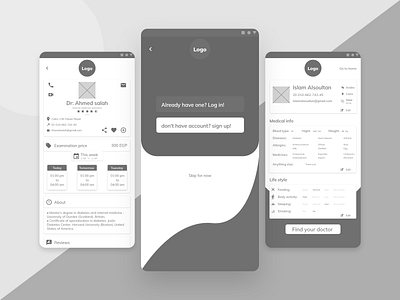 Take care - Medical app Wireframes. app application colors design gray layout medical prototype sketch sketching user experience userexperience userinterface ux uxui web design webdesign website white wireframe