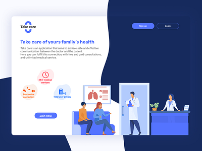 Take care - Medical app landing page app colors dailyui design medical ui user experience userexperience userinterface uxui