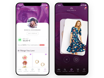 Profile detail & Swiping Cards cards ecommerce ecommerce app flowers ios like products profile ui wallet