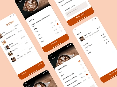 Mobile Coffee Order chai checkout checkout flow coffee coffee order coffee shop app figma latte latte order made with figma mobile mobile order mobile ui order coffee