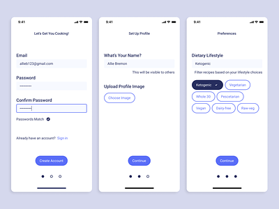 Meal Planner set-up flow button chip chips create account figma made with figma mobile mobile ui profile setup account sign up flow signup flow ui vector